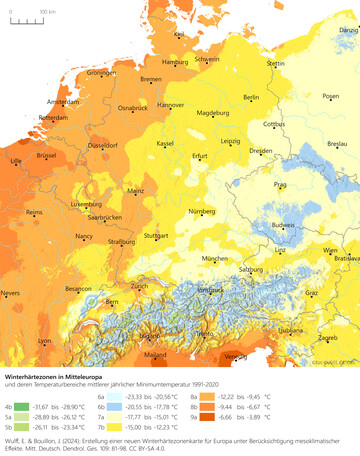Neue Winterhrtezonen fr das westliche Mitteleuropa im Zeitraum 1991-2020
