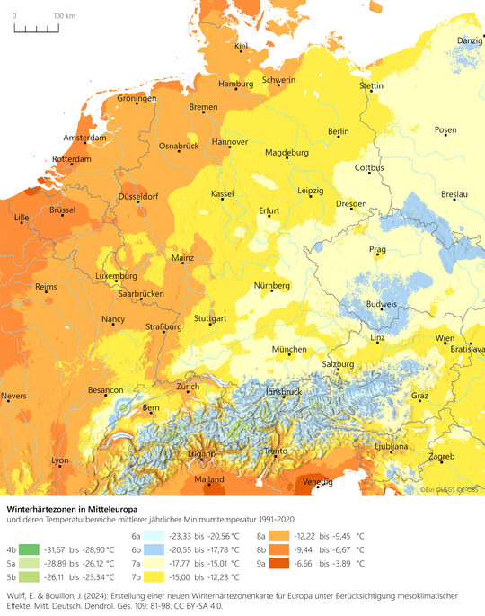 Neue Winterhrtezonen fr das westliche Mitteleuropa im Zeitraum 1991-2020