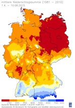 Mittlere Niederschläge in Deutschland im Zeitraum 1.4. bis 10.8.