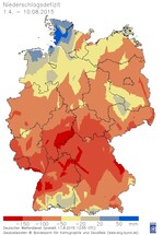 Niederschlagsdefizit in Deutschland in der Vegetationsperiode seit 1.4.2015
