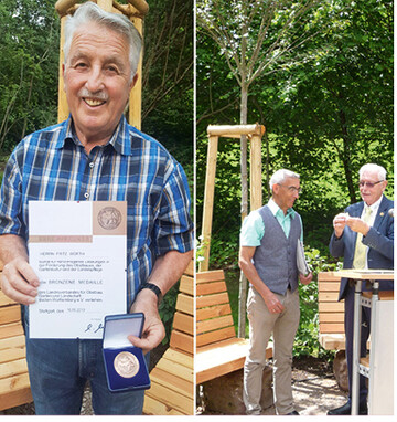 Der geehrte Fritz Wrth links, rechts Martin Steudinger (l.) mit Claus Sarnecki/LOGL.
