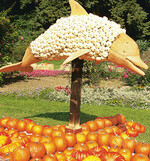 Drei Kürbis-Delphine ziehen die Blicke der Besucher auf sich.