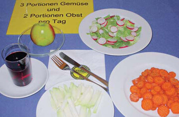 Tglich 650 g Obst und Gemse in 5 Portionen aufgeteilt
halten uns gesund.